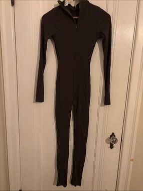 Long Sleeve One-Piece Jumpsuit in Dark Brown